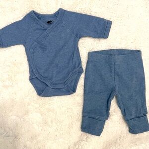 Monica + Andy Hello Baby Top and Pants - Light Blue Heather Preemie